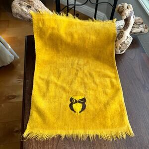 Vintage Yellow Winking OWL embroidered hand towel Martex MCM